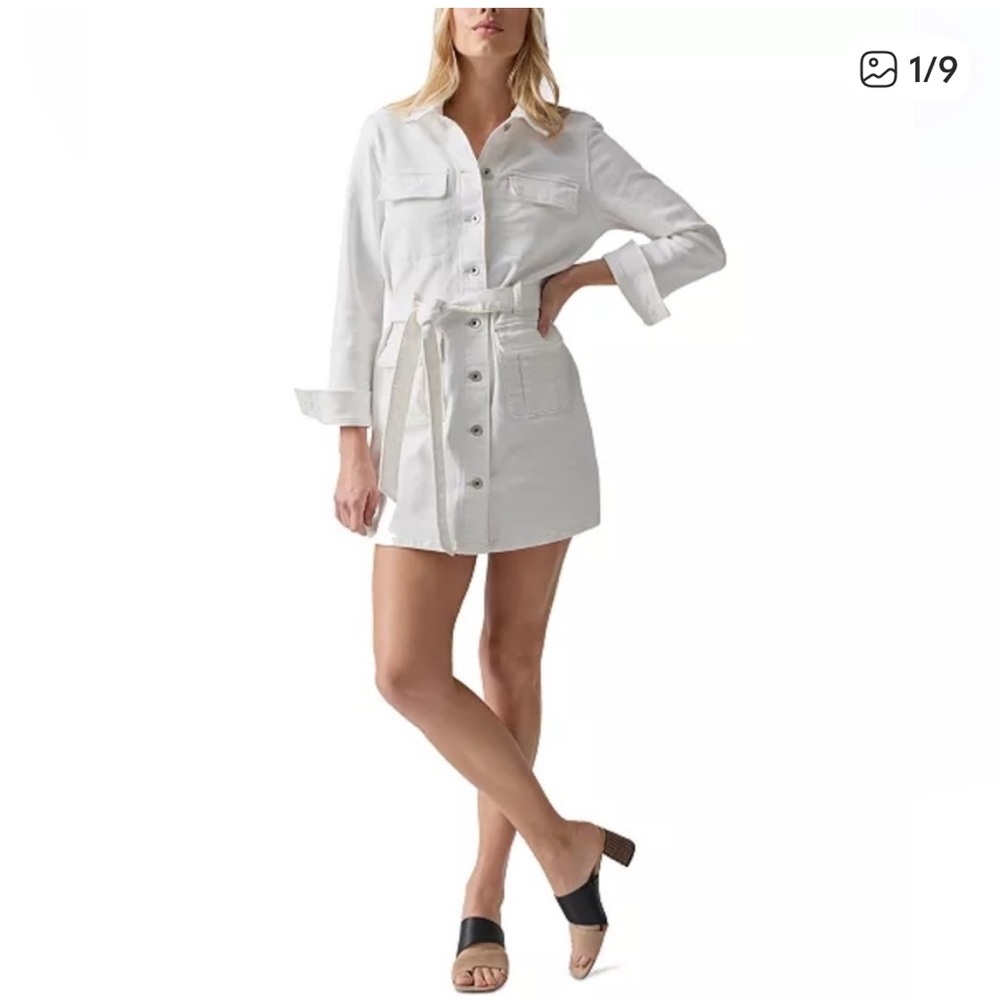 NWT Sanctuary White Tie-Waist Button Front Utility Shirt Dress Sz L